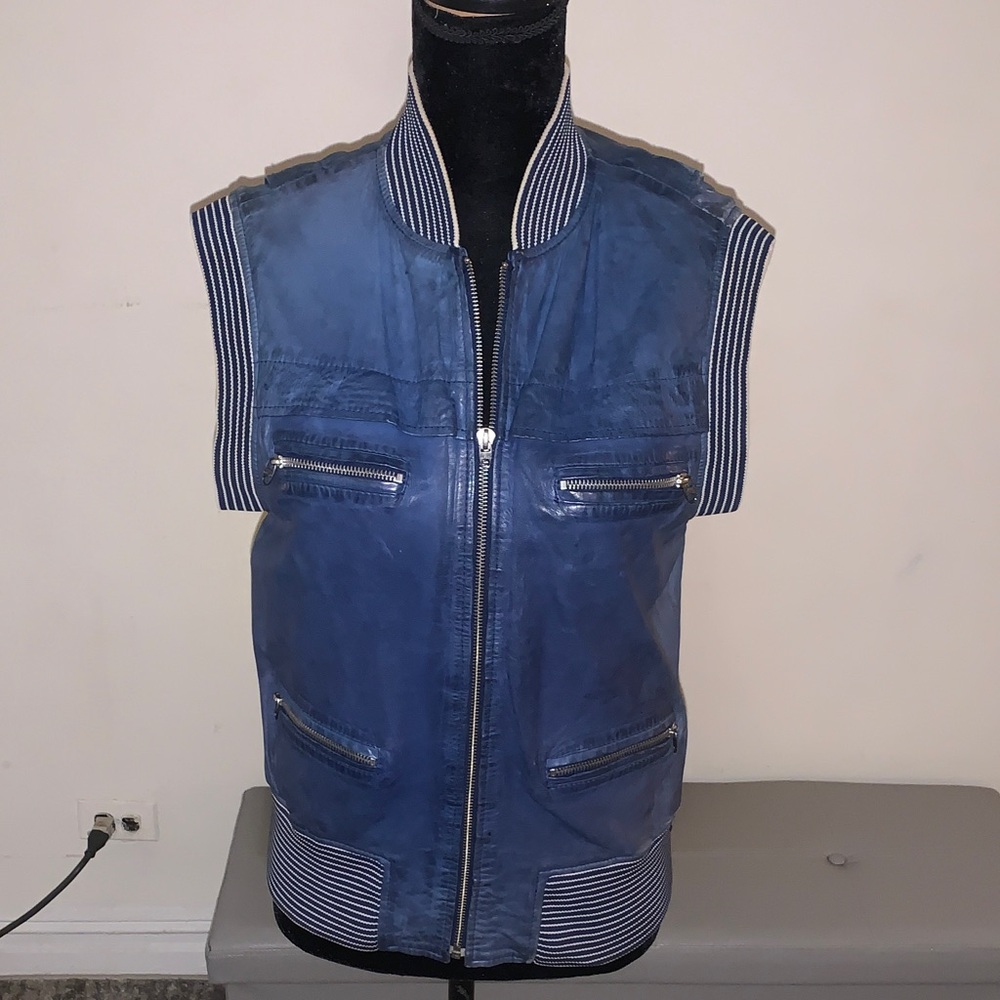 DIESEL leather women’s Dark Blue vintage Zip Vest